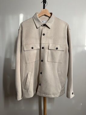 Zara Beige Suede-Look Shirt Jacket